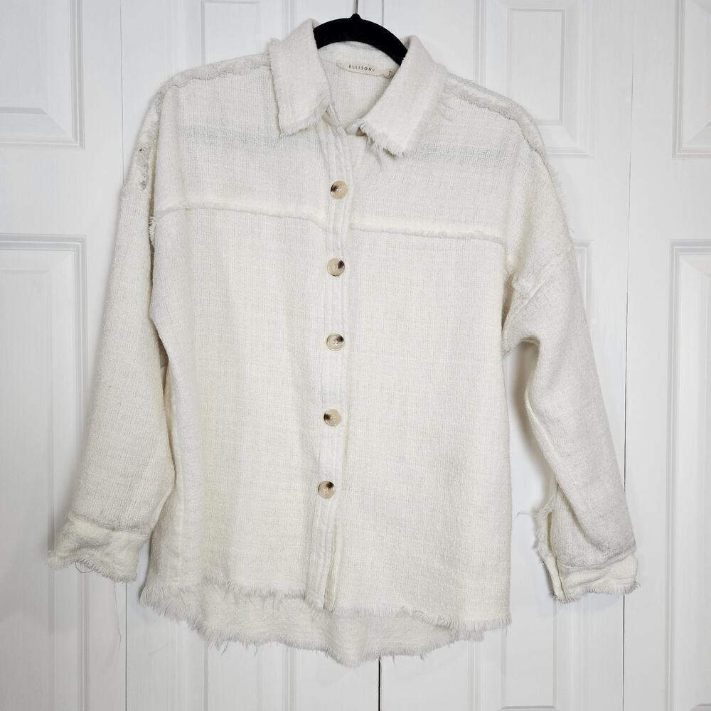Ellison Cream Raw Hem Button Up Medium Oversized